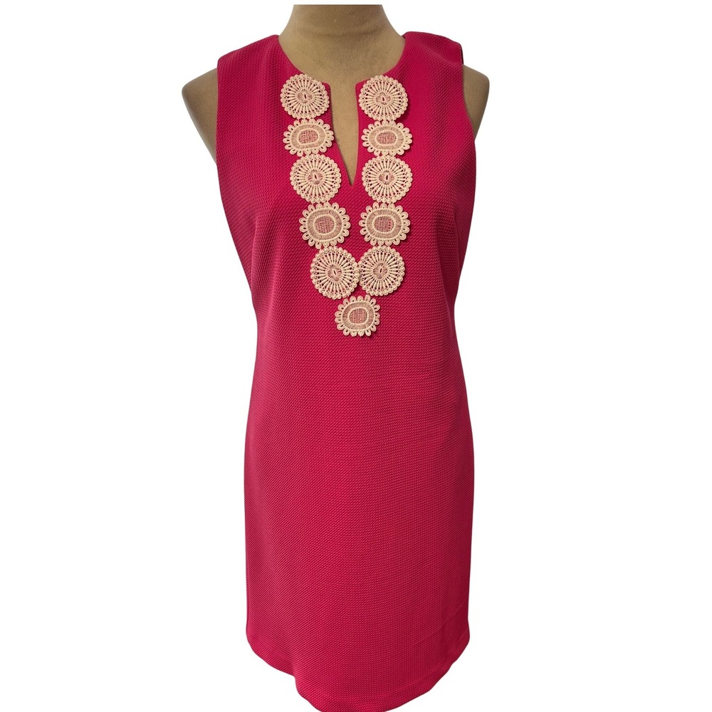 Jessica Howard Women's Pink Crochet Medallion Textured Sleeveless Shift Dress 6